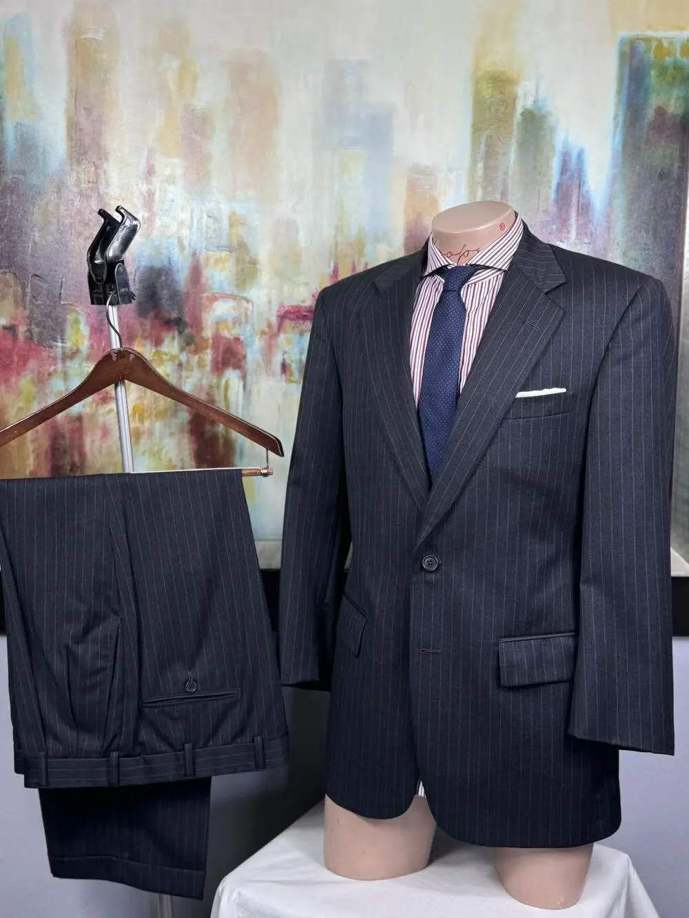 Brooks Brothers Mens Charcoal Gray Pinstripe 2 Piece Suit 40R Pant 35/29